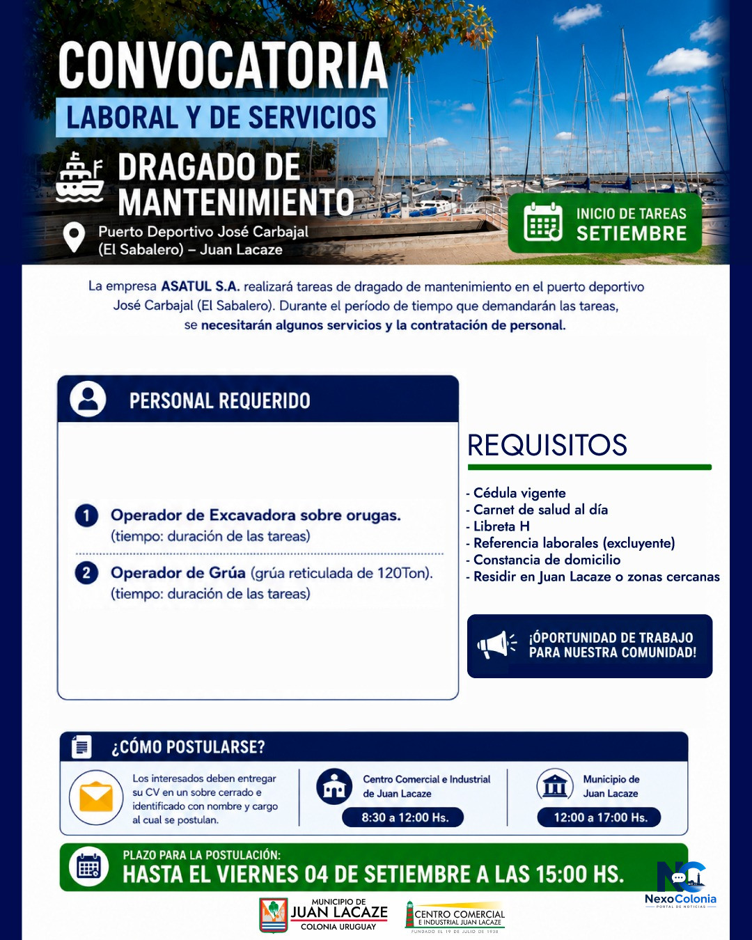 Convocatoria laboral y de servicios por tareas de dragado en el Puerto Deportivo de Juan Lacaze — fotografía 3 de 3